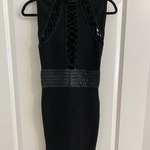 black with leather bodycon dress